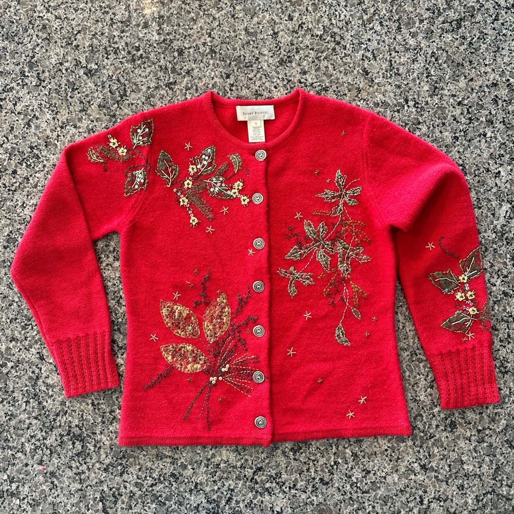 ✨VTG✨SUSAN BRISTOL Beautiful Vintage
Red Wool Embellished Size Small BUTTON UP - Picture 2 of 11